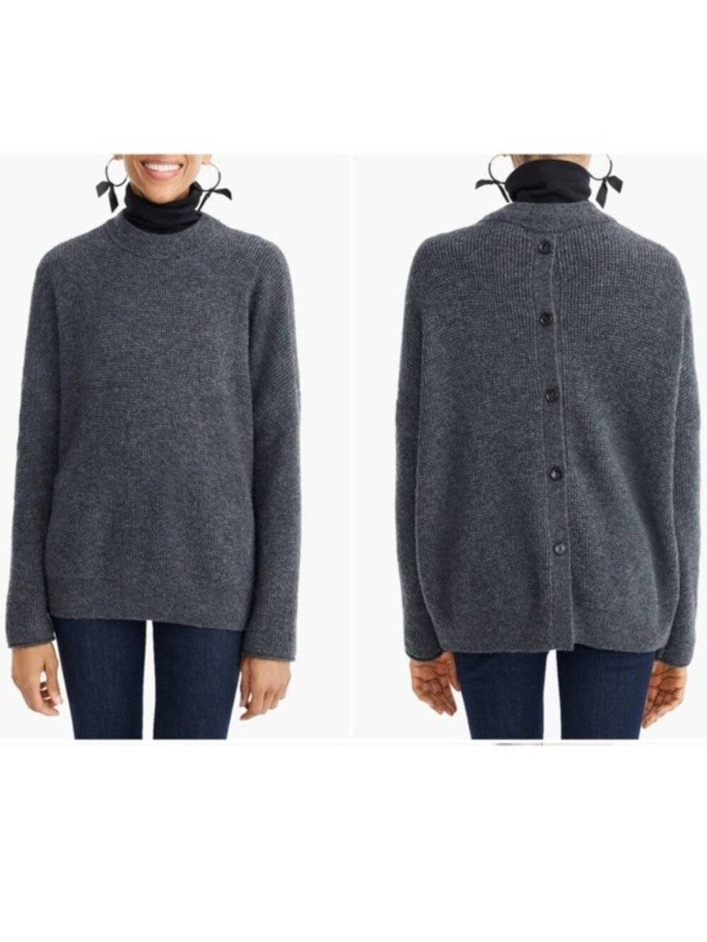 J. Crew Point Sur Gray merino wool Alpaca Button Back Waffle Sweater Size XS